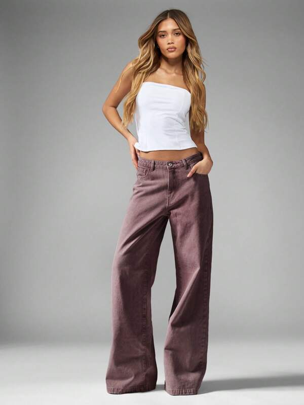 MISSGUIDED High Waisted Wide Leg Palazzo Style Denim Jeans