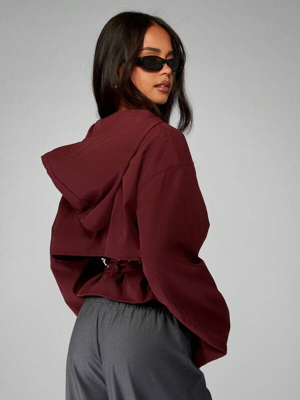 MISSGUIDED Hooded Double Breasted Cropped Trench With Belt