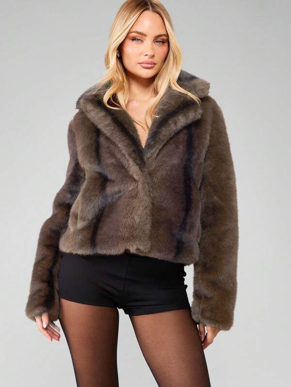 MISSGUIDED Hooded Faux Fur Cropped Jacket