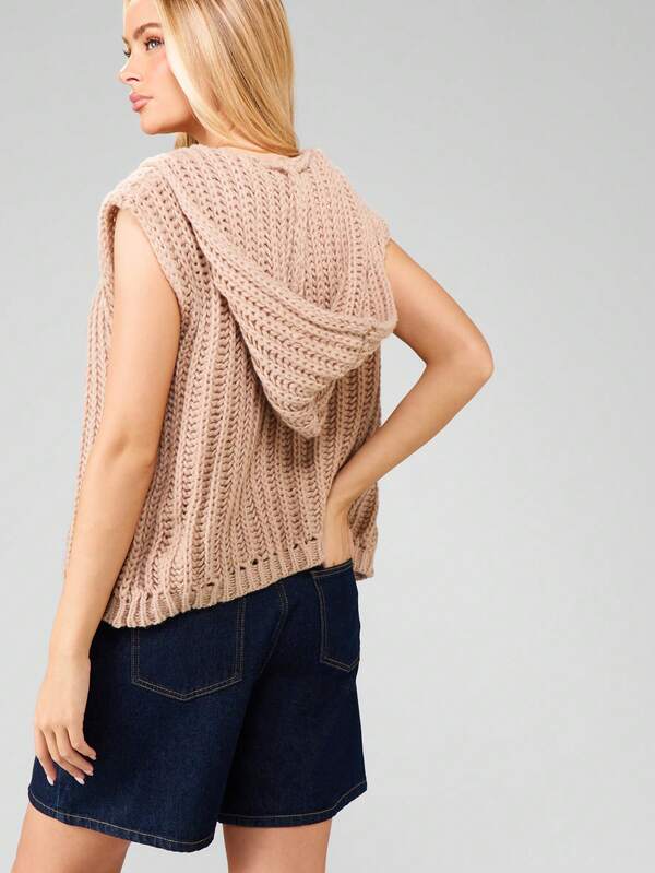 MISSGUIDED Hooded Knit Sleeveless Open Front Cardigan