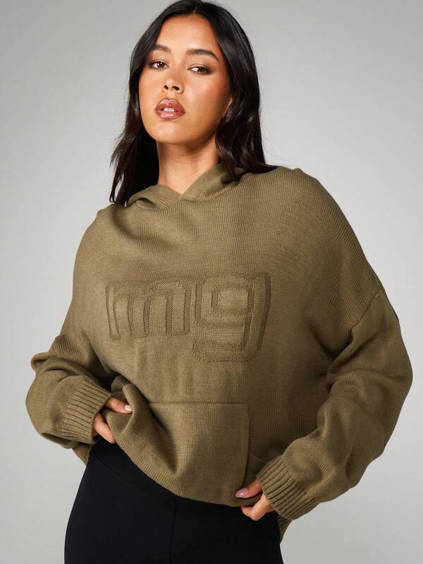 MISSGUIDED Hooded Knit Sweater With Love Text