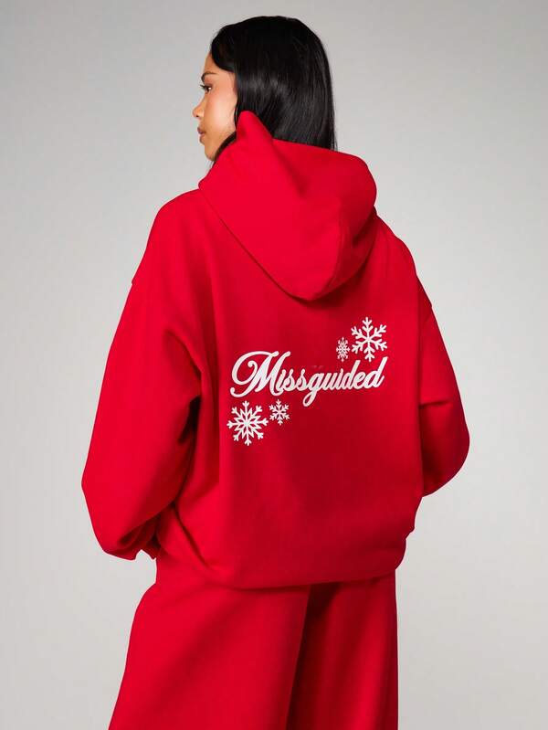 MISSGUIDED Hooded Sweatshirt With Snowflake Print