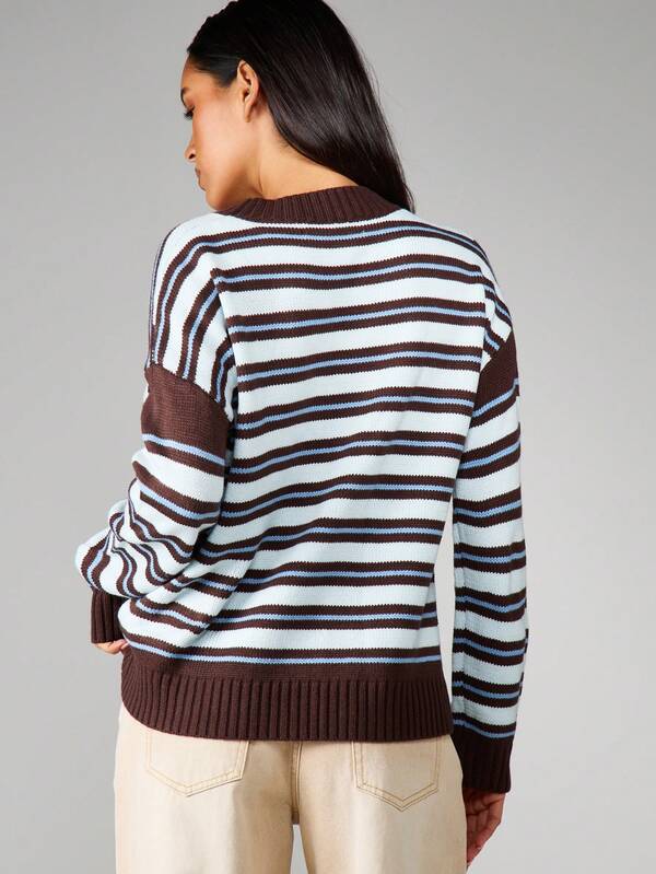 MISSGUIDED Horizontal Striped Crew Neck Knit Sweater