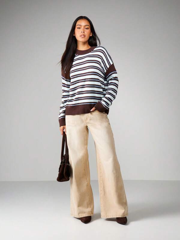 MISSGUIDED Horizontal Striped Crew Neck Knit Sweater