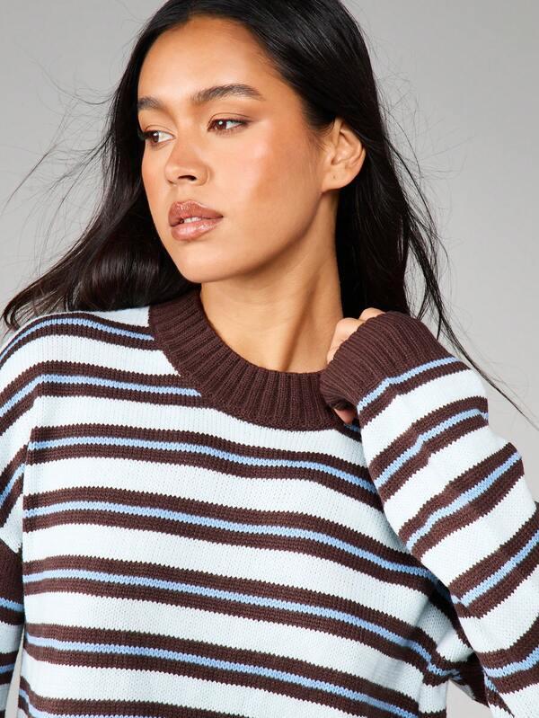 MISSGUIDED Horizontal Striped Crew Neck Knit Sweater