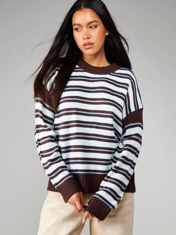 MISSGUIDED Horizontal Striped Crew Neck Knit Sweater