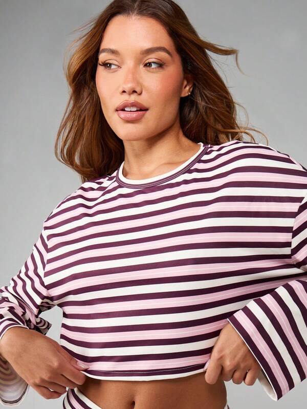 MISSGUIDED Horizontal Striped Cropped Top And Mini Shorts Set