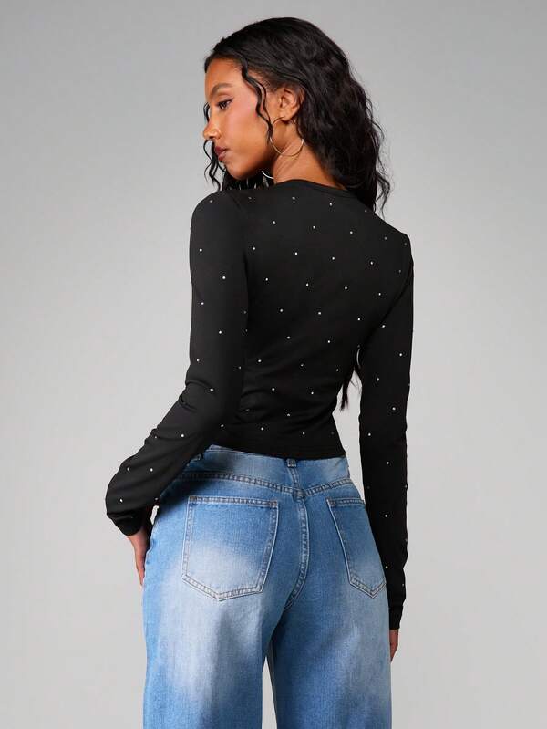MISSGUIDED Hotfix Long Sleeve Crew Neck Tee