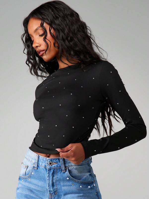 MISSGUIDED Hotfix Long Sleeve Crew Neck Tee