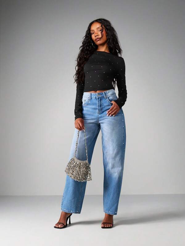 MISSGUIDED Hotfix Long Sleeve Crew Neck Tee
