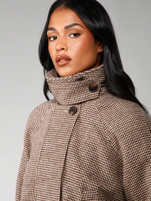 MISSGUIDED Houndstooth Jacket With High Collar