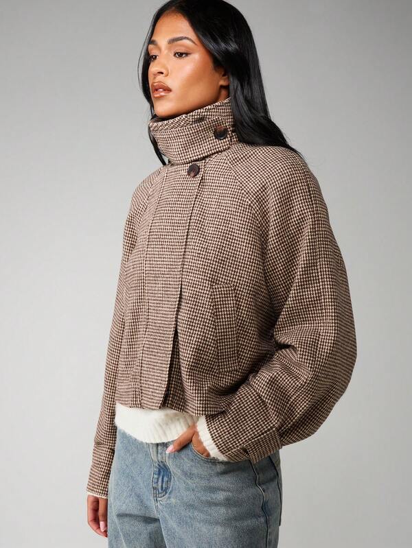 MISSGUIDED Houndstooth Jacket With High Collar