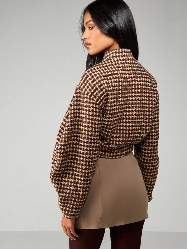 MISSGUIDED Houndstooth Pattern Cropped Jacket With Buttons
