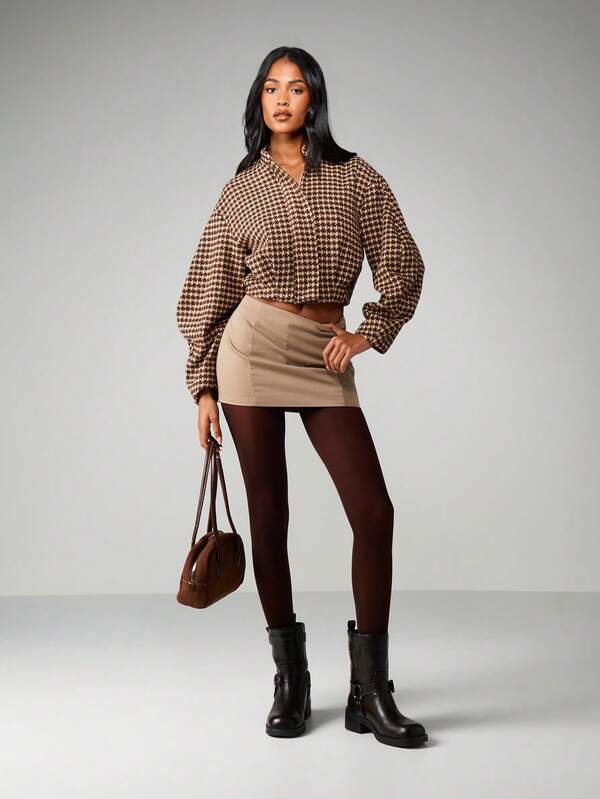 MISSGUIDED Houndstooth Pattern Cropped Jacket With Buttons
