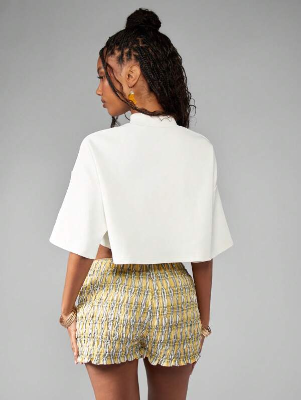 MISSGUIDED Italian Lemon Print Mock Neck Crop T-Shirt