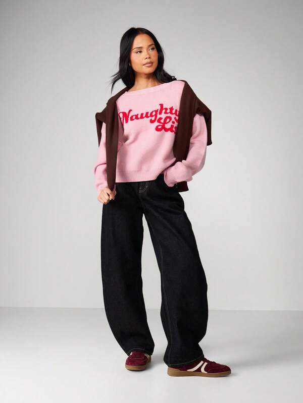 MISSGUIDED Jacquard Knit Christmas Sweater With Text