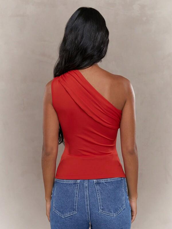 MISSGUIDED Jersey Asymmetric One Shoulder Ruched Sleeveless Top