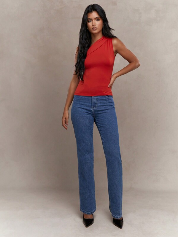 MISSGUIDED Jersey Asymmetric One Shoulder Ruched Sleeveless Top