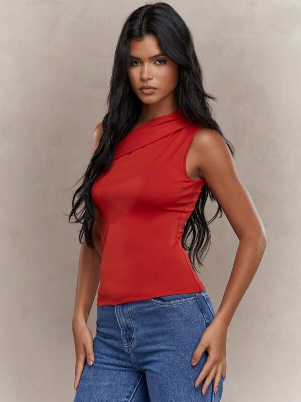 MISSGUIDED Jersey Asymmetric One Shoulder Ruched Sleeveless Top