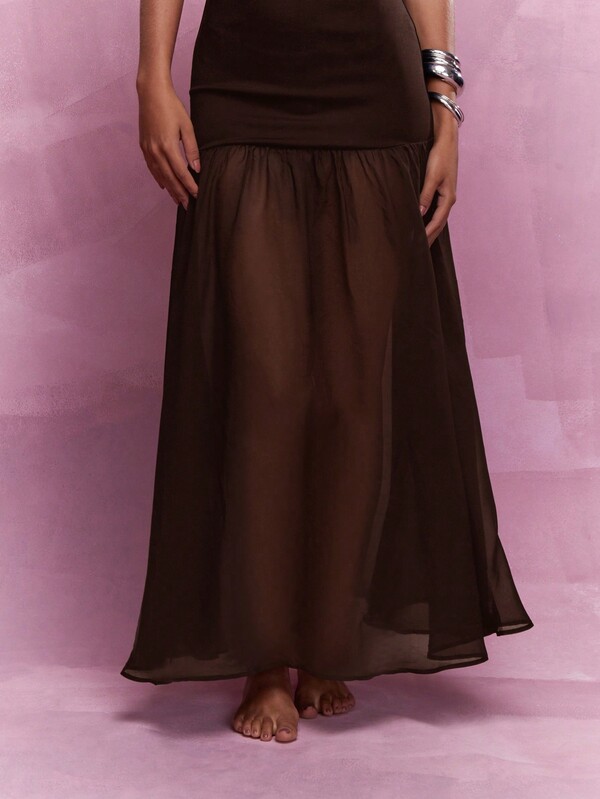 MISSGUIDED Jersey Bandeau Long Sheer Ruffle Hem Maxi Dress