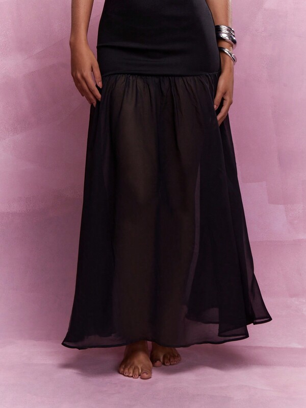 MISSGUIDED Jersey Bandeau Long Sheer Ruffle Hem Maxi Dress
