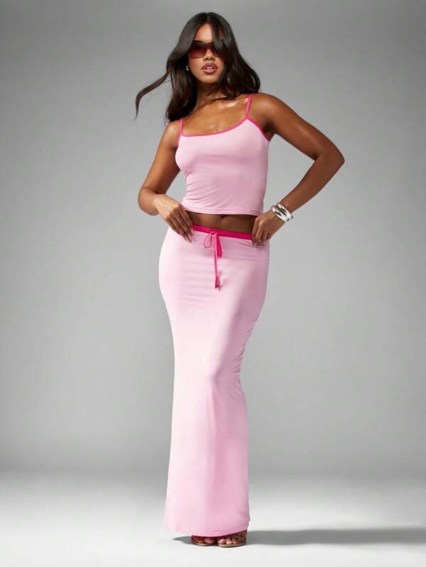 MISSGUIDED Jersey Cami Crop Top Maxi Skirt Two Piece Outfit Set