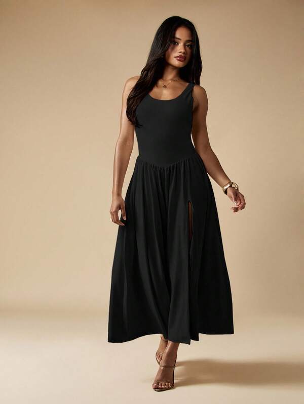 MISSGUIDED Jersey Midi Dress With Flared Skirt And Side Split