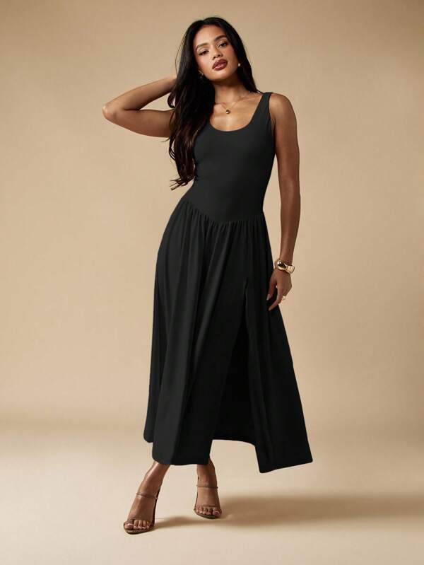 MISSGUIDED Jersey Midi Dress With Flared Skirt And Side Split