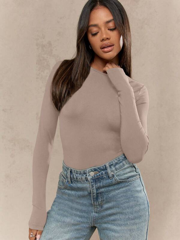 MISSGUIDED Jersey Round Neck Long Sleeves Bodysuit