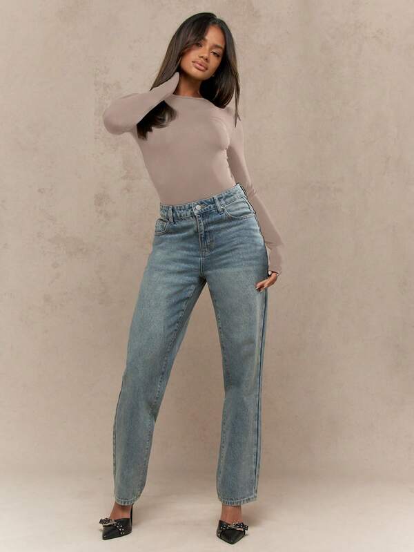 MISSGUIDED Jersey Round Neck Long Sleeves Bodysuit