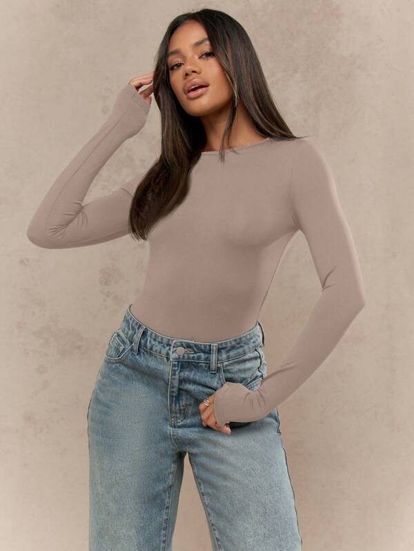 MISSGUIDED Jersey Round Neck Long Sleeves Bodysuit