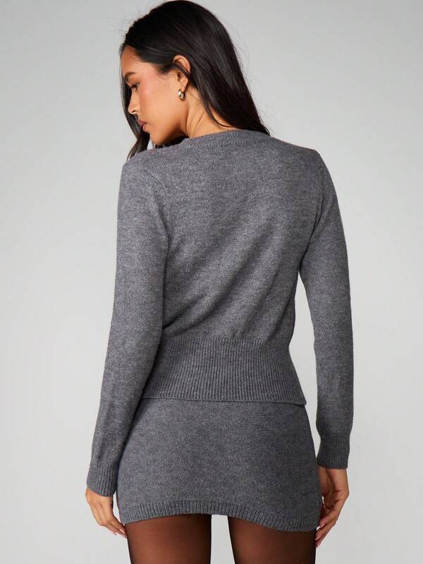 MISSGUIDED Knit Cardigan Mini Skirt Co-Ord Set