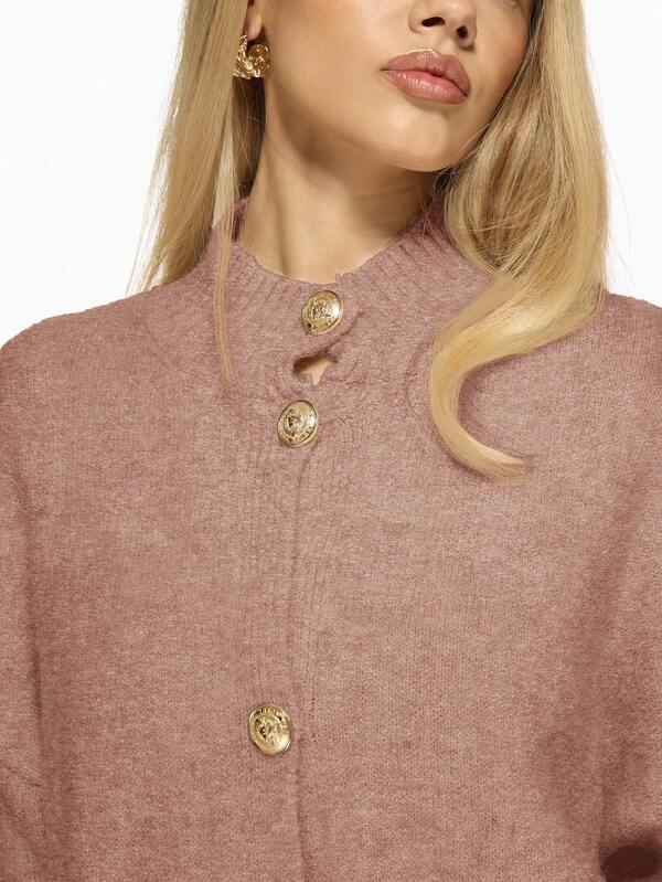 MISSGUIDED Knit Cardigan With Gold Buttons And Lantern Sleeves