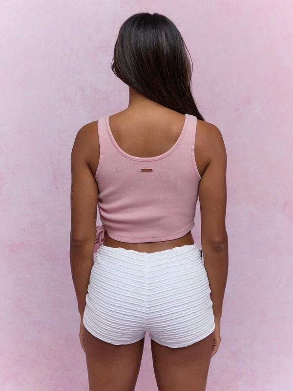 MISSGUIDED Knit Ribbed Side Cut-Out Ruched Curve Hem Crop Tank Top