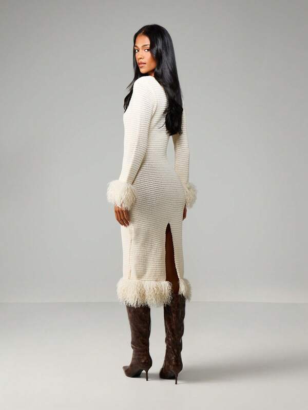 MISSGUIDED Knit Sweater Dress With Fringe Trim