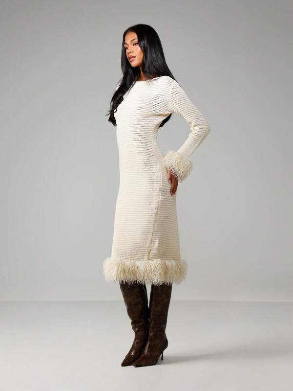 MISSGUIDED Knit Sweater Dress With Fringe Trim