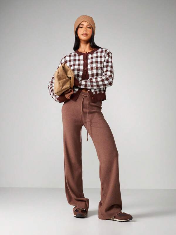 MISSGUIDED Knit Wide Leg Palazzo Pants With Drawstring