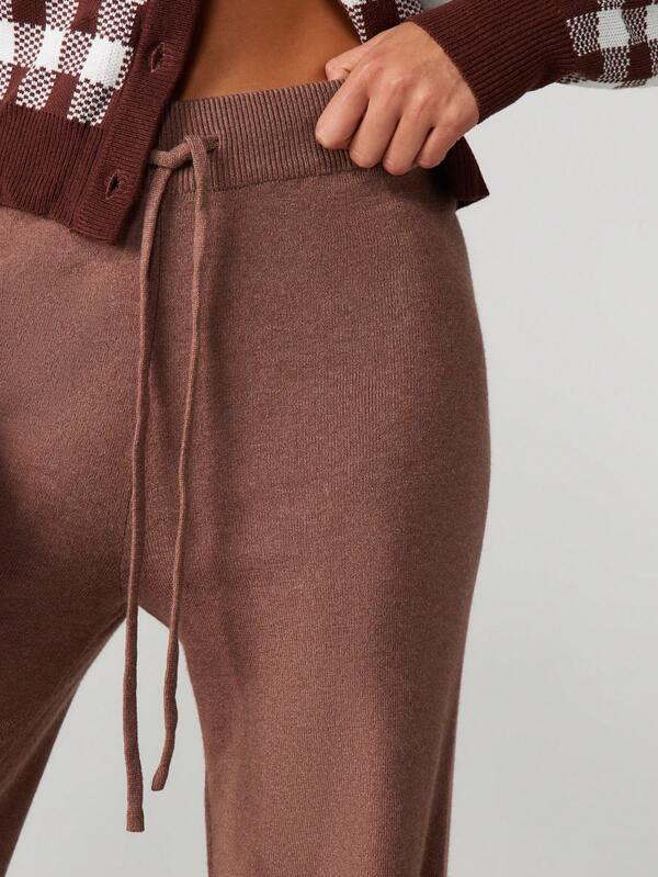 MISSGUIDED Knit Wide Leg Palazzo Pants With Drawstring