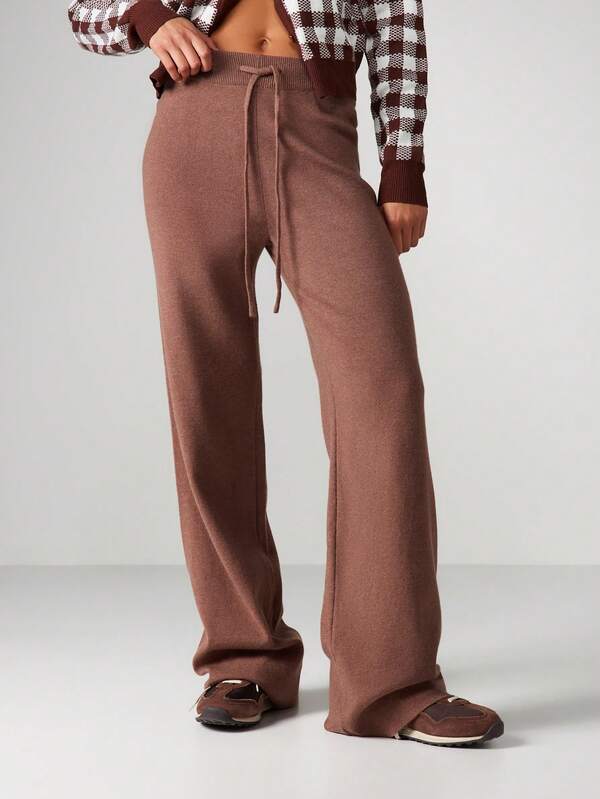 MISSGUIDED Knit Wide Leg Palazzo Pants With Drawstring