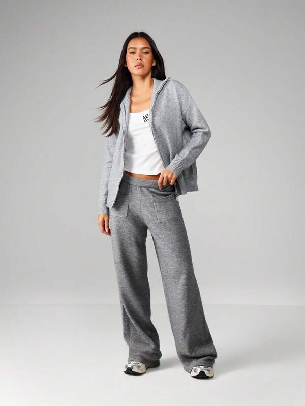 MISSGUIDED Knit Zip Up Cardigan With Ribbed Details