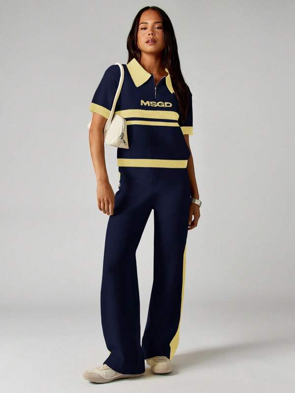 MISSGUIDED Knitted Co-Ord Set With Embroidered Stripes