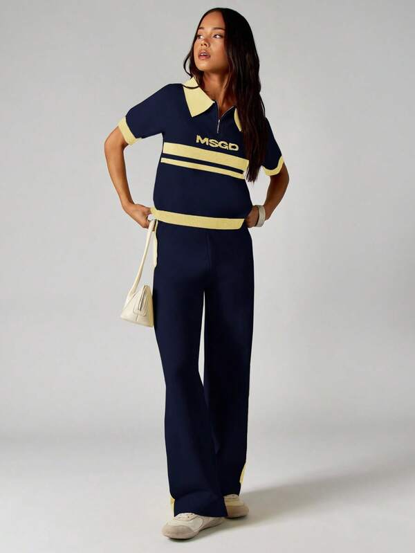 MISSGUIDED Knitted Co-Ord Set With Embroidered Stripes
