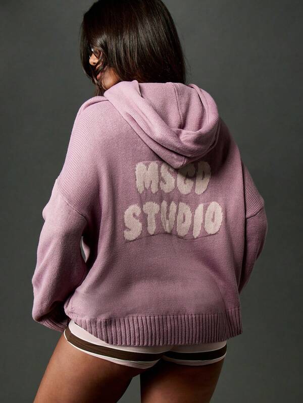 MISSGUIDED Knitted Oversized Hooded Sweater With Text Graphics
