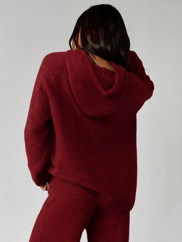 MISSGUIDED Knitted Oversized Hoodie With Logo Embroidery