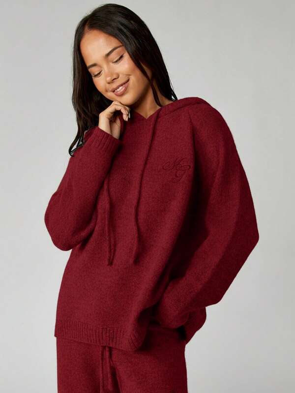 MISSGUIDED Knitted Oversized Hoodie With Logo Embroidery