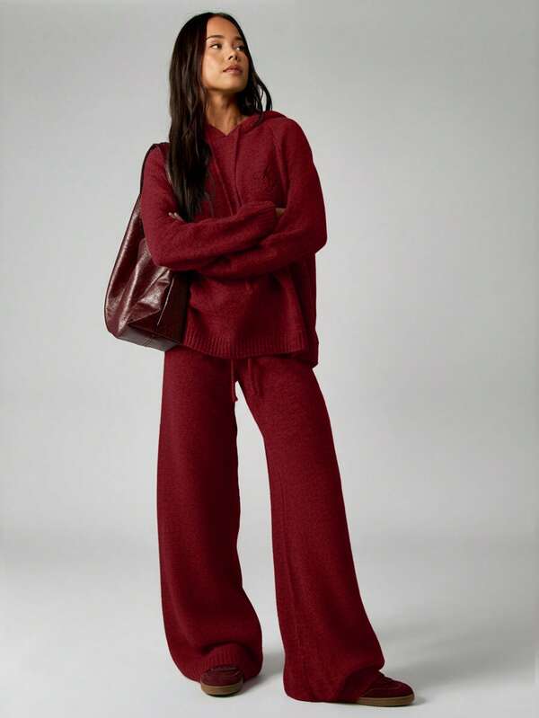 MISSGUIDED Knitted Oversized Hoodie With Logo Embroidery