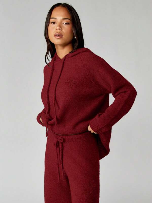 MISSGUIDED Knitted Oversized Hoodie With Logo Embroidery