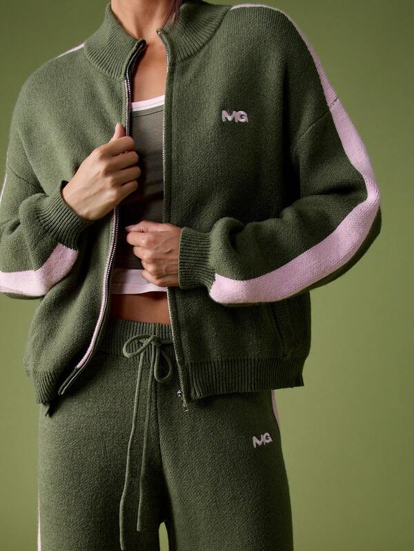 MISSGUIDED Knitted Track Cardigan With Side Stripe And Logo