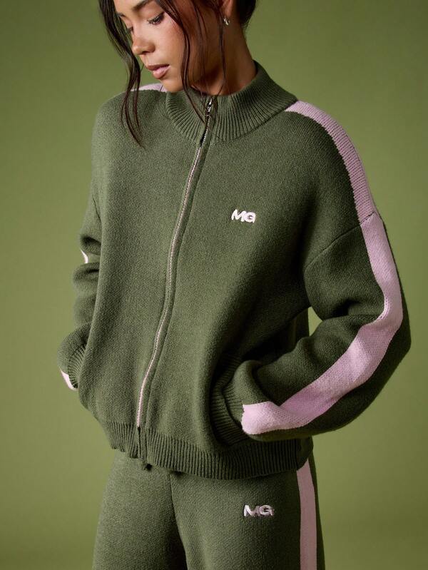 MISSGUIDED Knitted Track Cardigan With Side Stripe And Logo