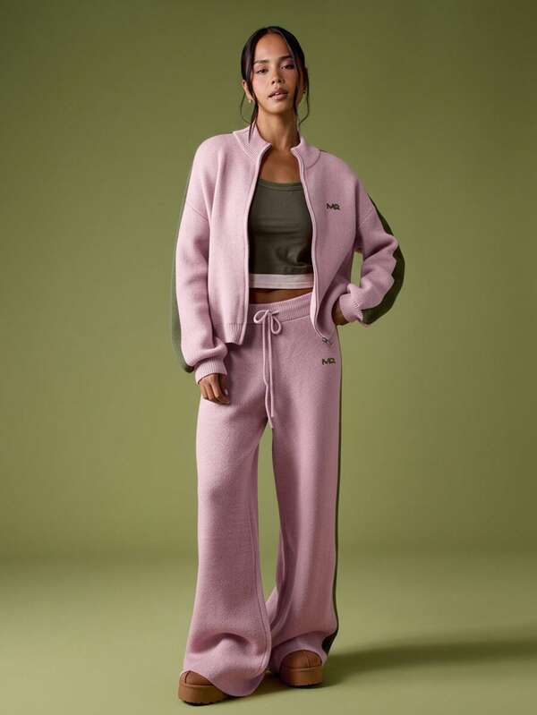 MISSGUIDED Knitted Wide Leg Pants With Green Stripes